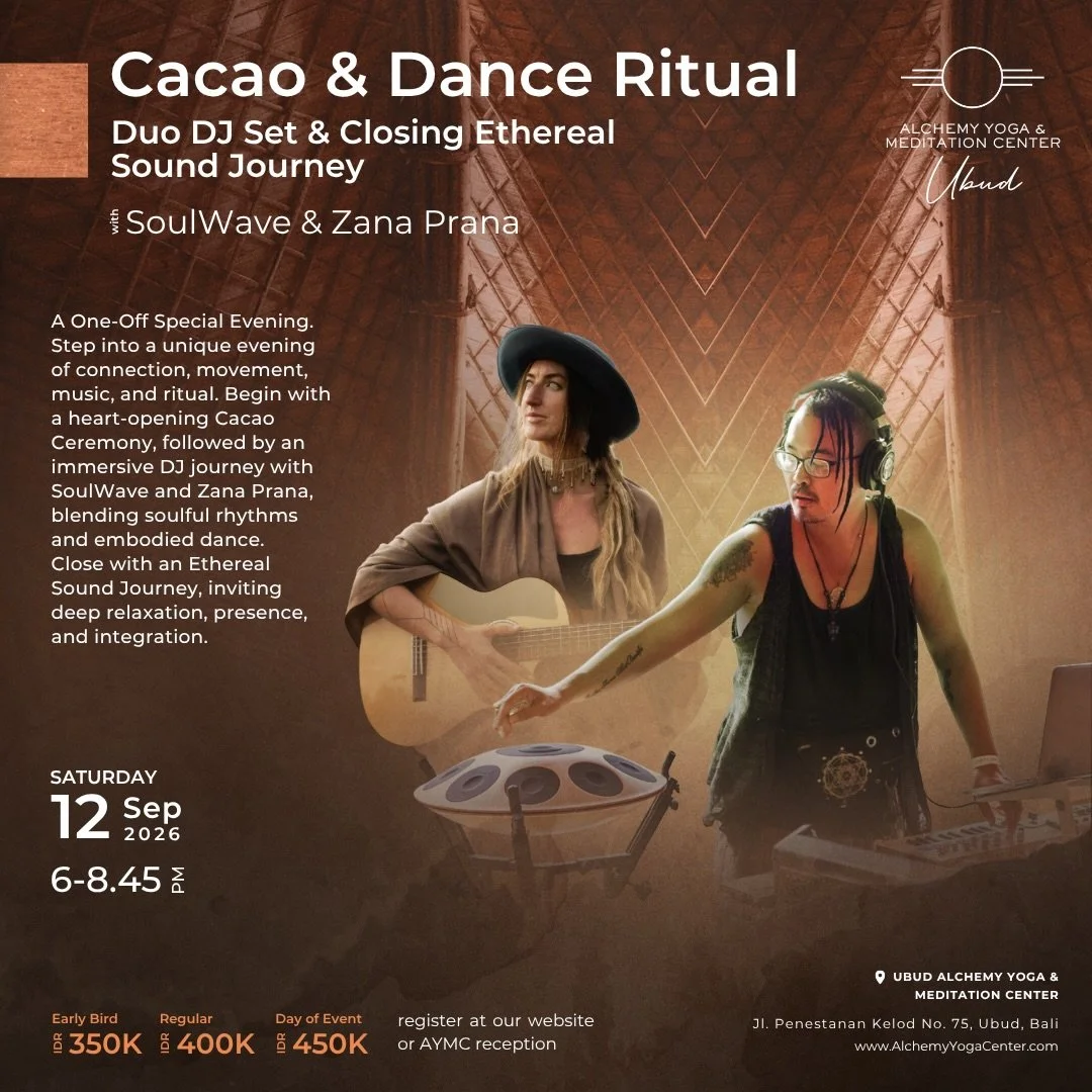 I am elated to announce that my dear @chopperlin_soulwave_ and I will be collaborating for the first time at @alchemyyogaubud on September 12th for a Hybrid experience..

A cacao dance ritual || + Duo DJ set &amp; closing ethereal sound journey. 

Ch