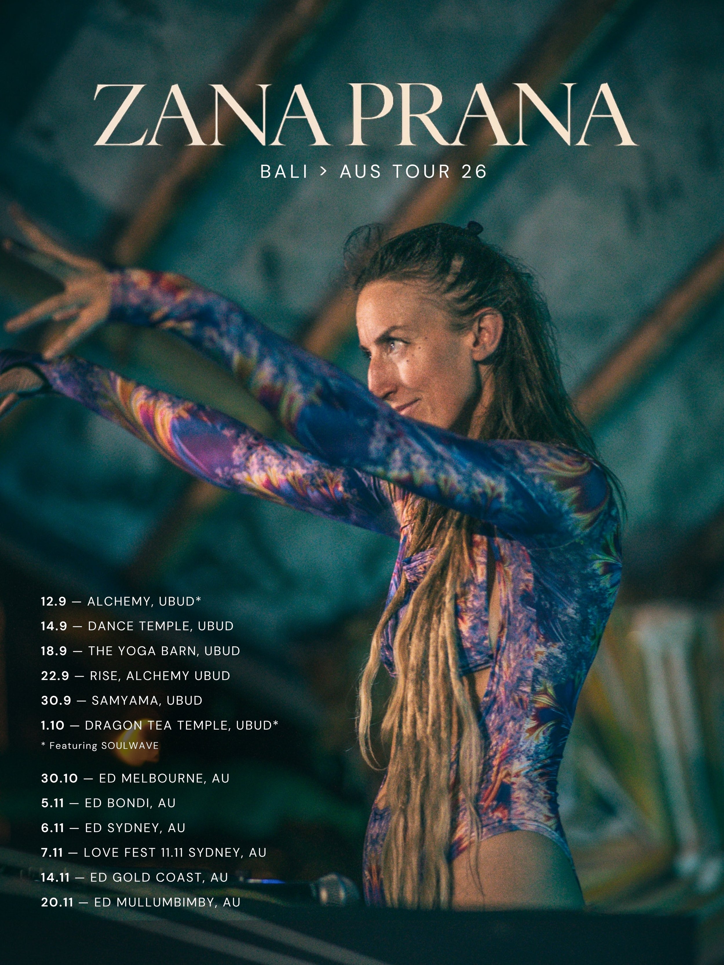 Couple new additions to the tour 𓆃

Stoked to be back in one of heart homes BALI &amp; onwards for my debut dance tour in Australia, where I&rsquo;ll be bringing my signature blend of ceremonial sounds, live music &amp; deliciously dirty (beautiful)