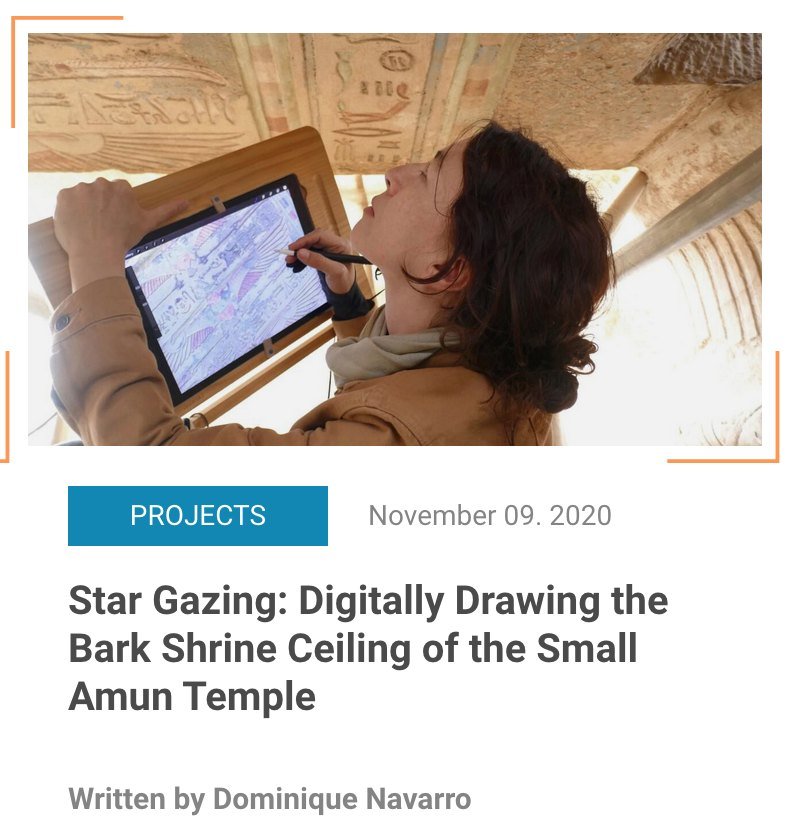  Digital Drawing the Barque Shrine Ceiling of the Small Amun Temple at Medinet Habu: https://www.digital-epigraphy.com/projects/star-gazing-digitally-drawing-the-bark-shrine-ceiling-of-the-small-amun-temple 