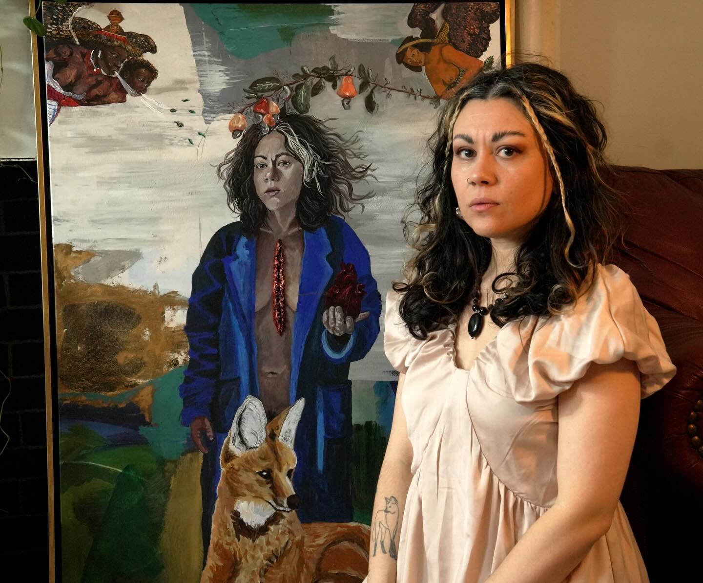 Drama Queen, acrylics and oil on canvas, 2026

Drama Queen reworks the visual authority of colonial portraiture to expose how representation disciplines the body. In dialogue with Albert Eckhout&rsquo;s ethnographic depictions of Brazilians, I transf