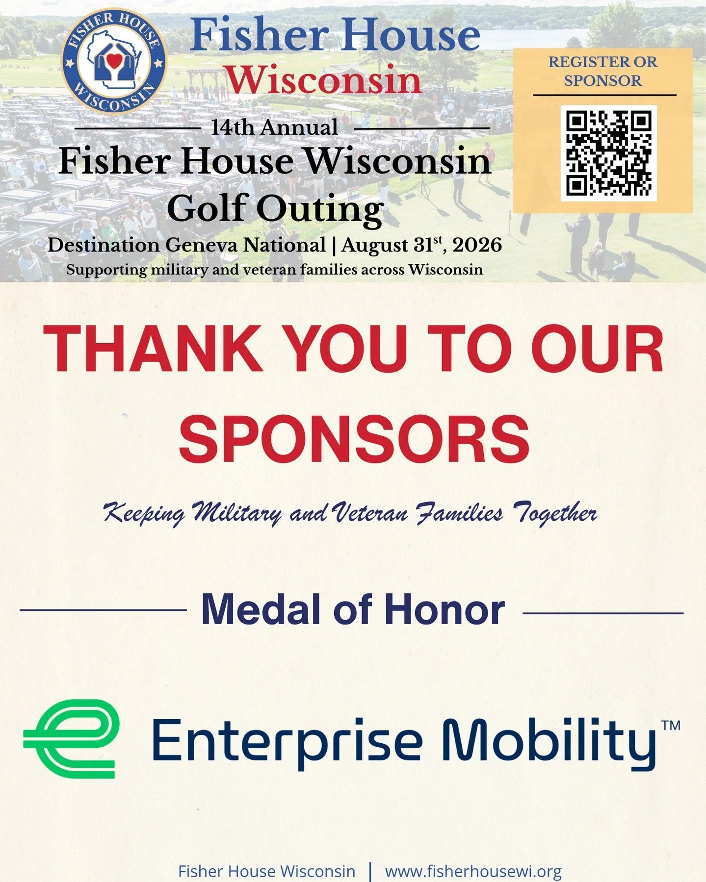 ⛳🇺🇸 A huge THANK YOU to our Medal of Honor Sponsor, Enterprise Mobility, for supporting the 14th Annual Fisher House Wisconsin Golf Outing!

Their continued commitment to military and veteran families helps ensure families can stay together while a