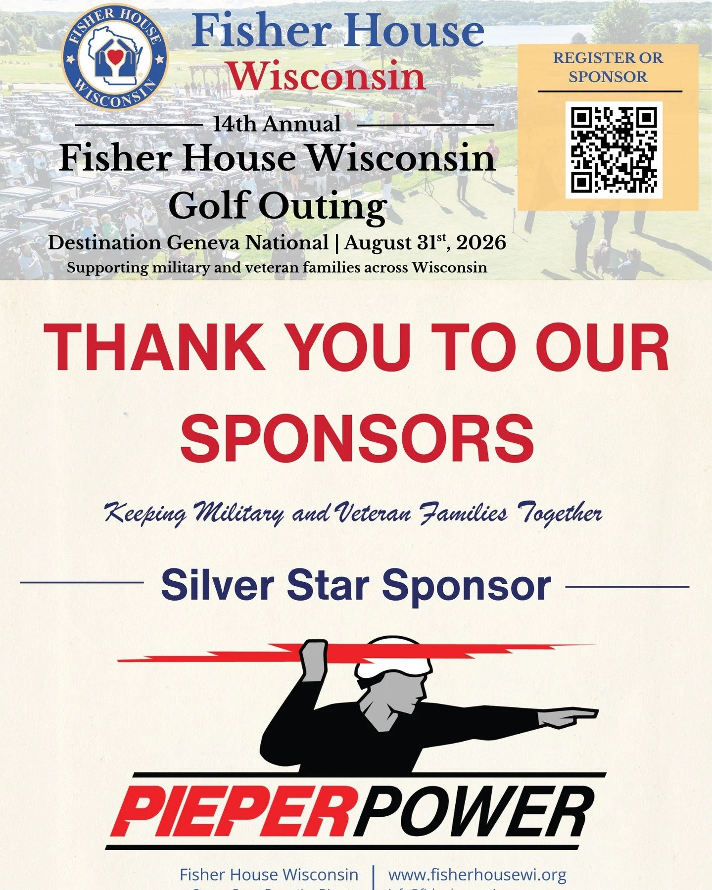 ⛳ A special thank you to Pieper Power for supporting the 14th Annual Fisher House Wisconsin Golf Outing as a Silver Star Sponsor!

Partnerships like this help Fisher House Wisconsin continue serving military and veteran families across Wisconsin whil