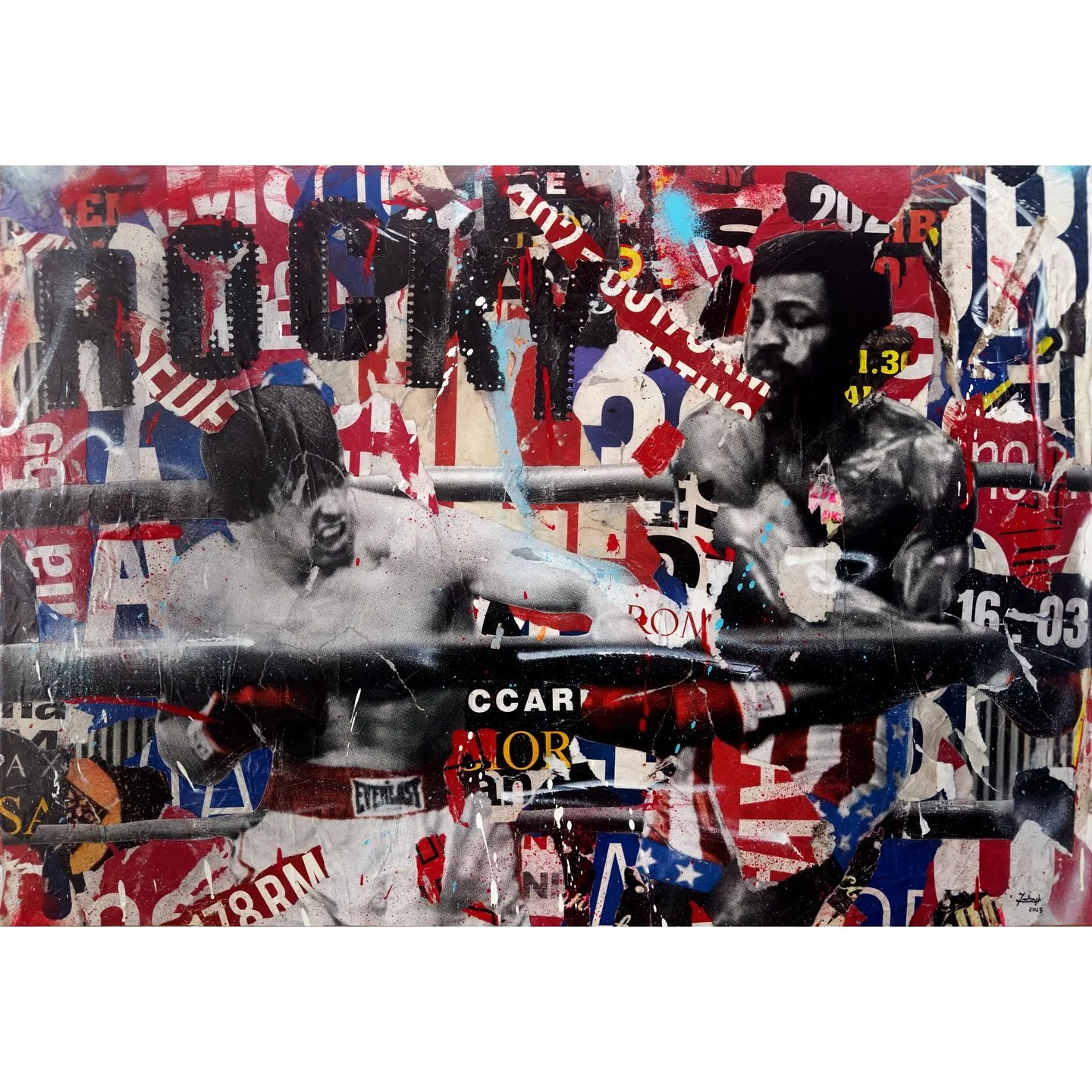 Title: No Pain
Technique: Paper / Acrylic / Painting on canvas
Size: 100x70x0,7 cm
Year: 2025 / Rome
#collage #rocky #stallone #popart #streetart