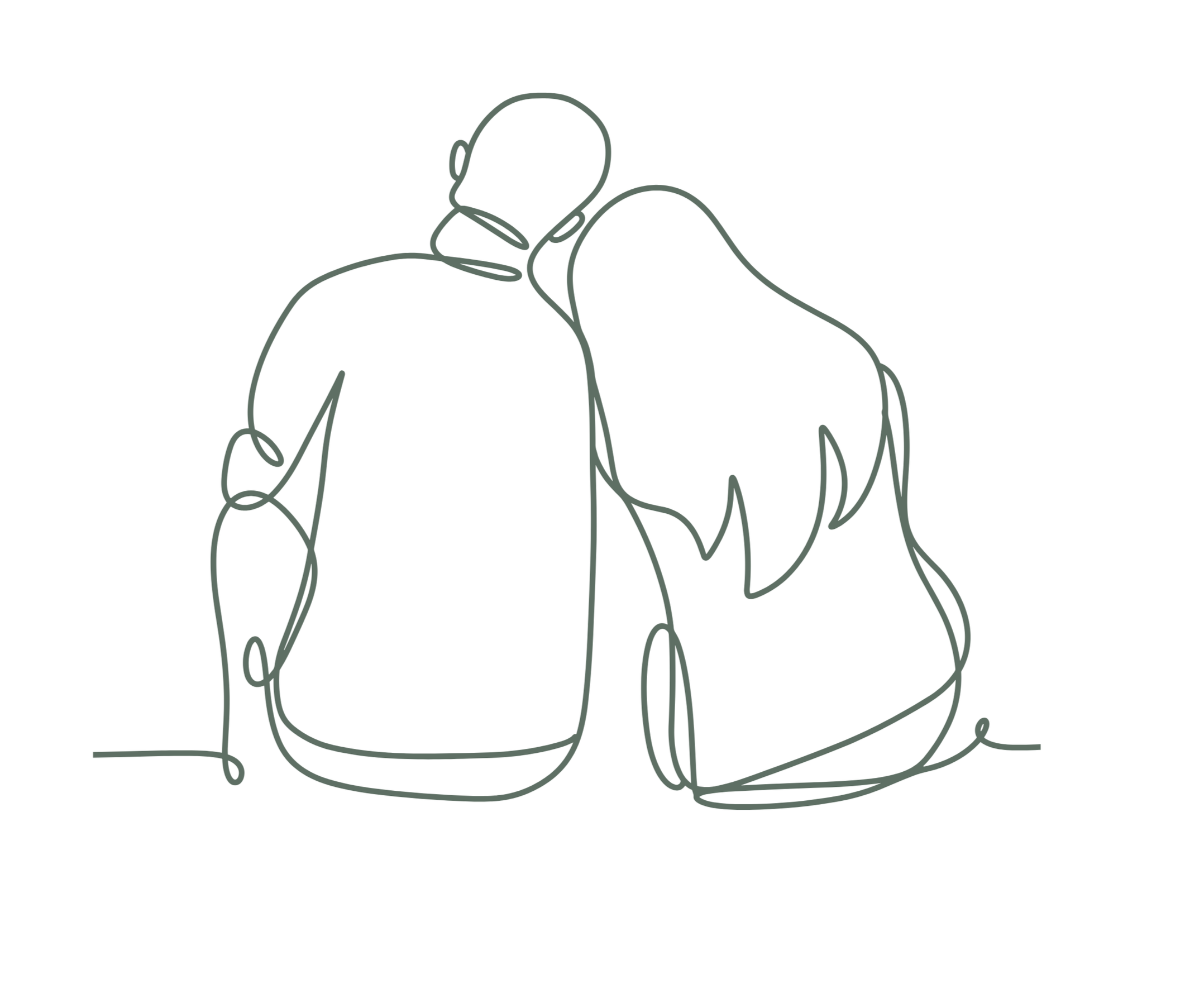 A line drawing of a couple sitting down leaning their heads against each other representing emotionally focused couples therapy EFT EFCT marriage and couples counseling at ethredge counseling group in charleston south carolina