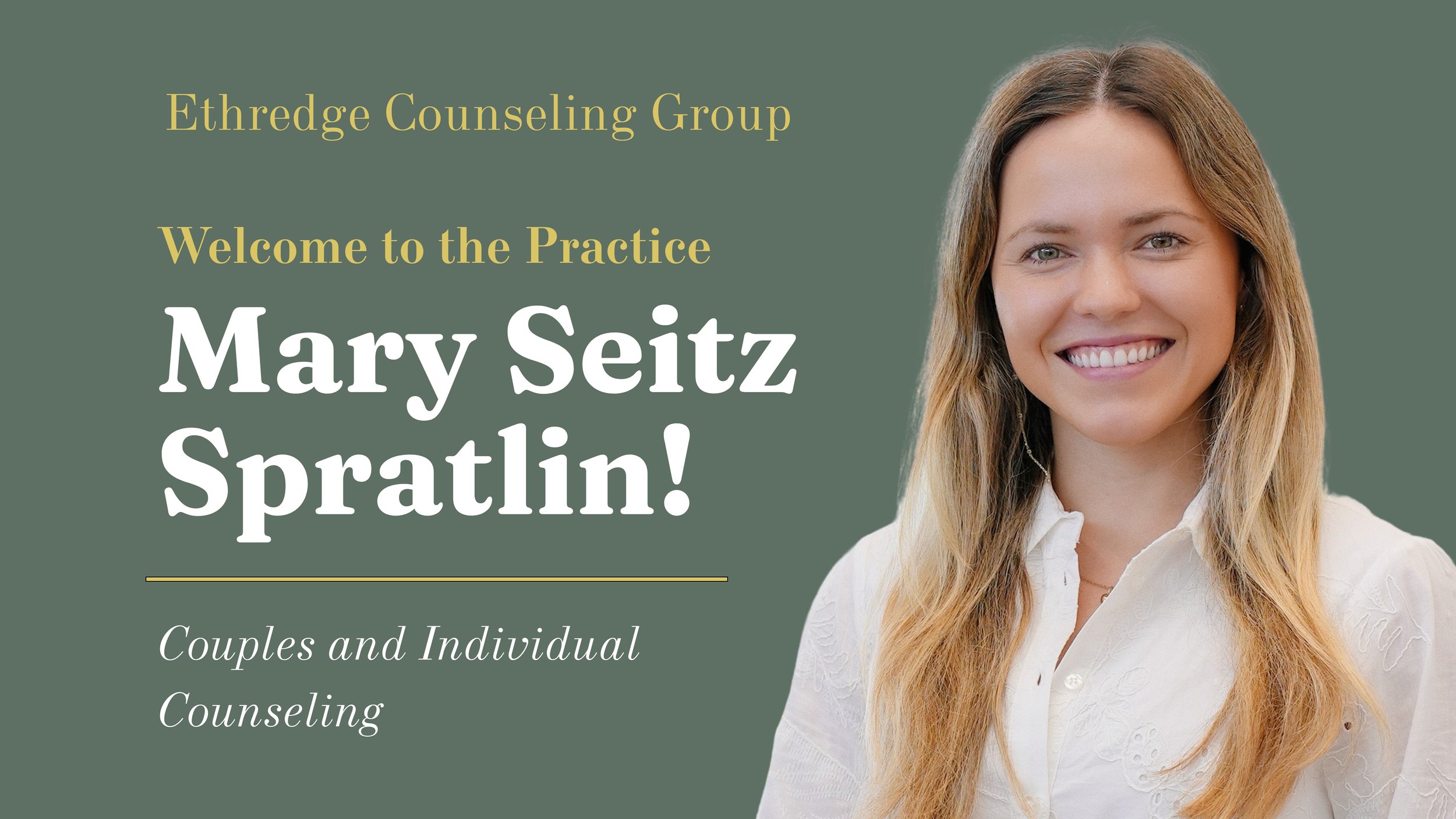 Welcome Mary Seitz Spratlin! Couples therapist in Charleston, SC