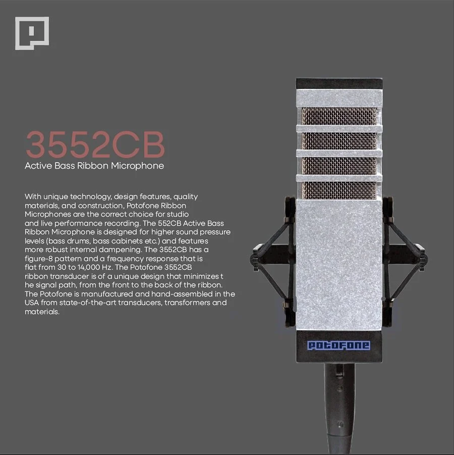 🎙️3552CB Active Bass Ribbon Microphone 
Introducing the Potofone 3552CB Active Bass Ribbon Microphone, built to capture the full weight of sound.

Designed for higher sound pressure levels, the 3552CB thrives on bass drums, bass cabinets, and low-en