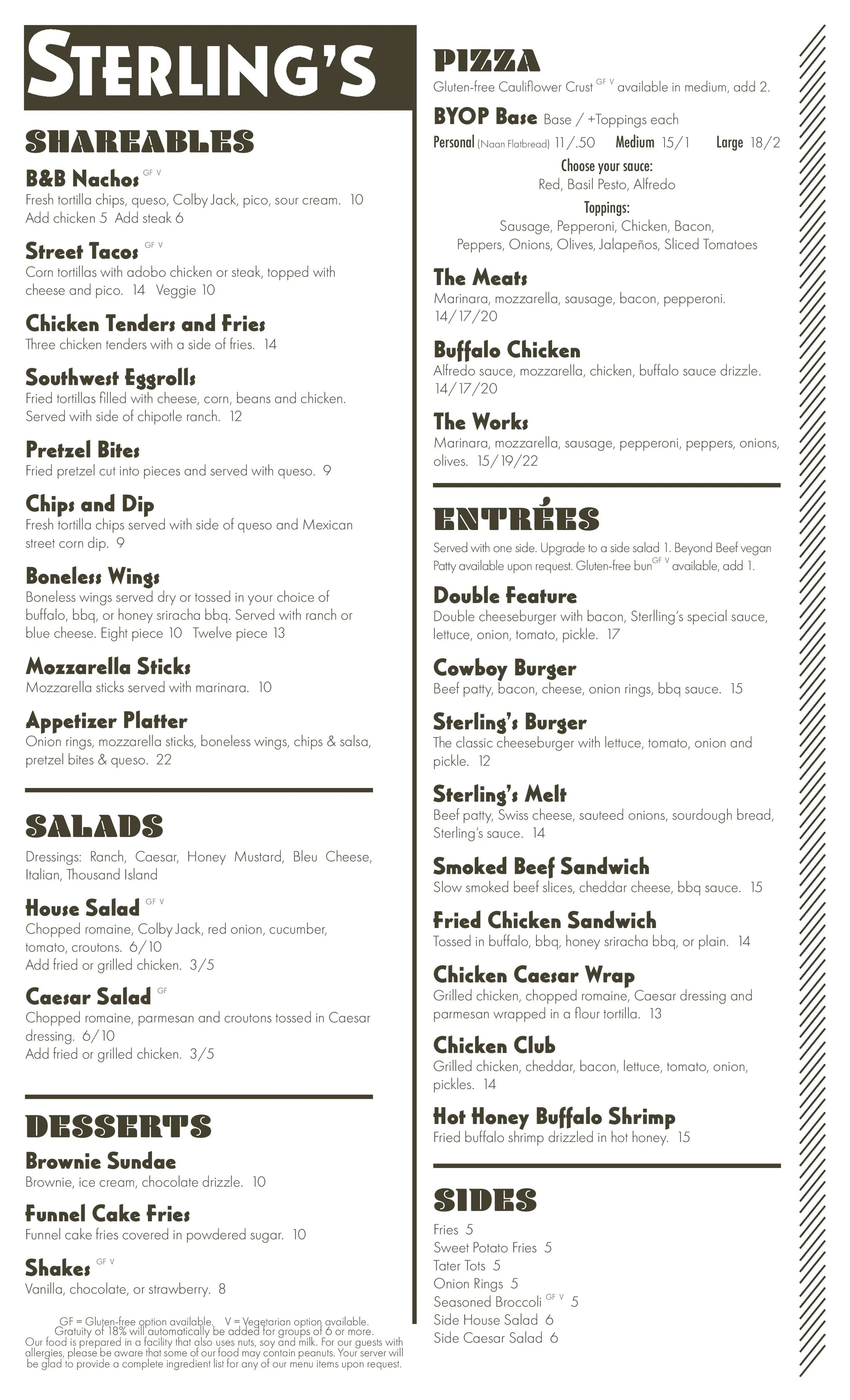 Menu — Creve Coeur - Sterling's