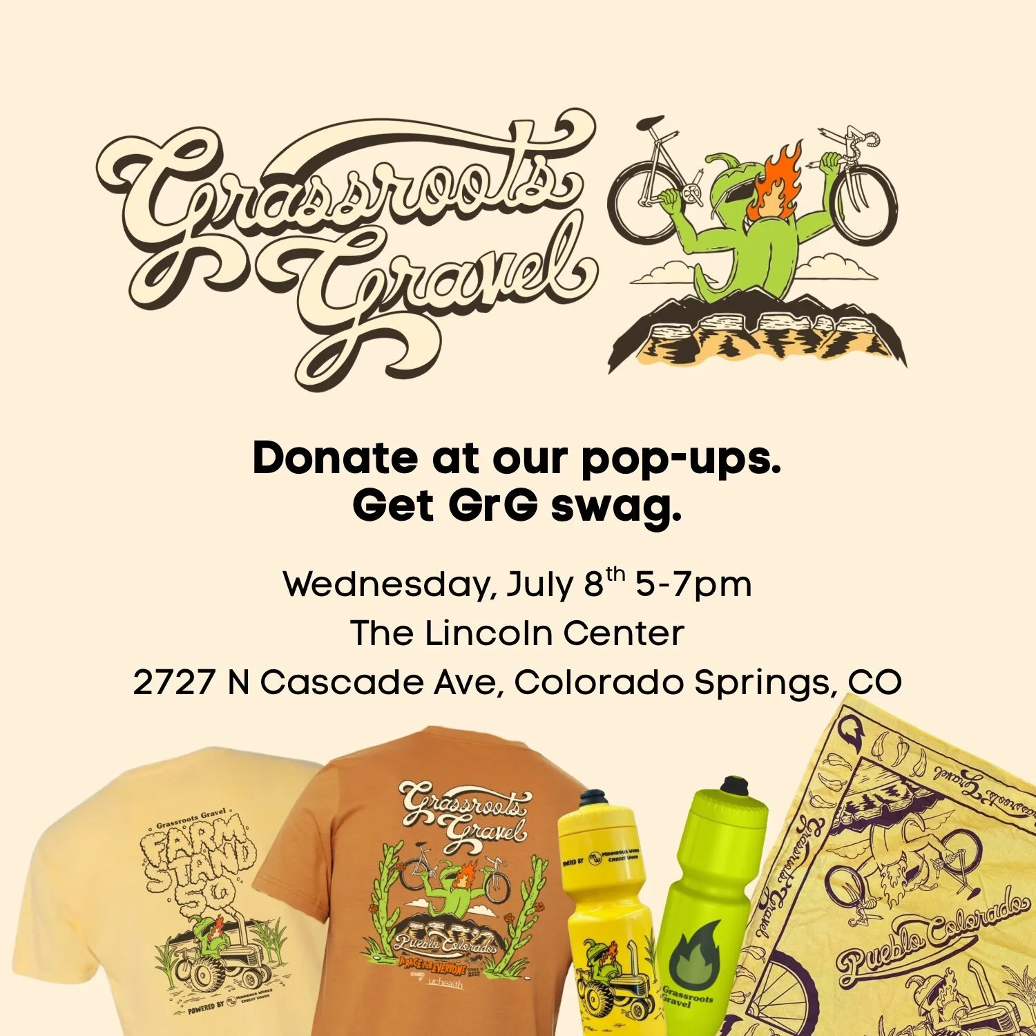 TONIGHT (Wednesday) 5-7pm come make a direct contribution to one of the orgs supporting Aspen Acres fire relief and we&rsquo;ll hook you up with GrG swag. Find us by @buildingthreecoffee and @goatpatchbrewing in COS 💚 alongside @thewednesdayride