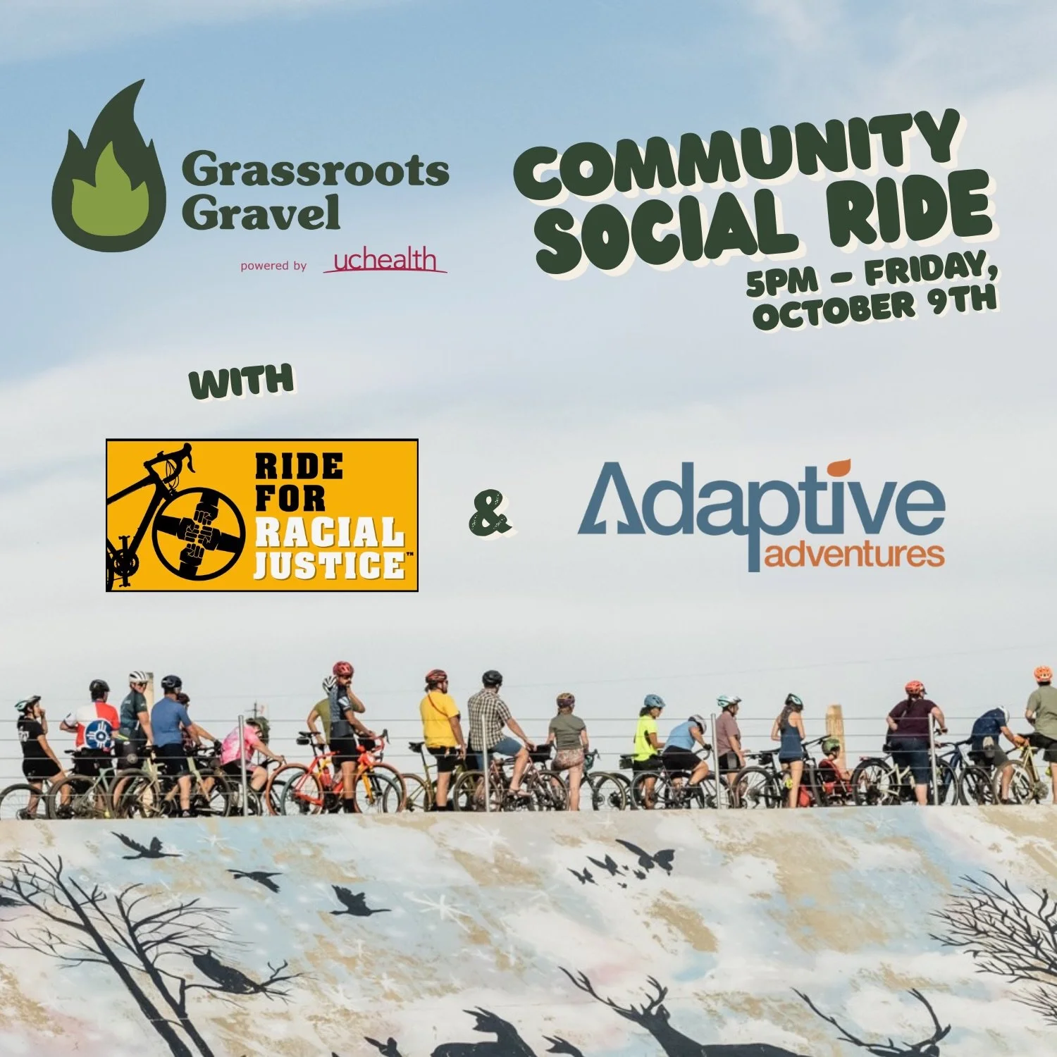 Ride with us on Friday! Join @rideforracialjustice and @adaptiveadventures for the Community Social Ride at @grassrootsgravel 💚 This is a free social ride that starts downtown and takes you along the Arkansas River, through mellow gravel, and back i