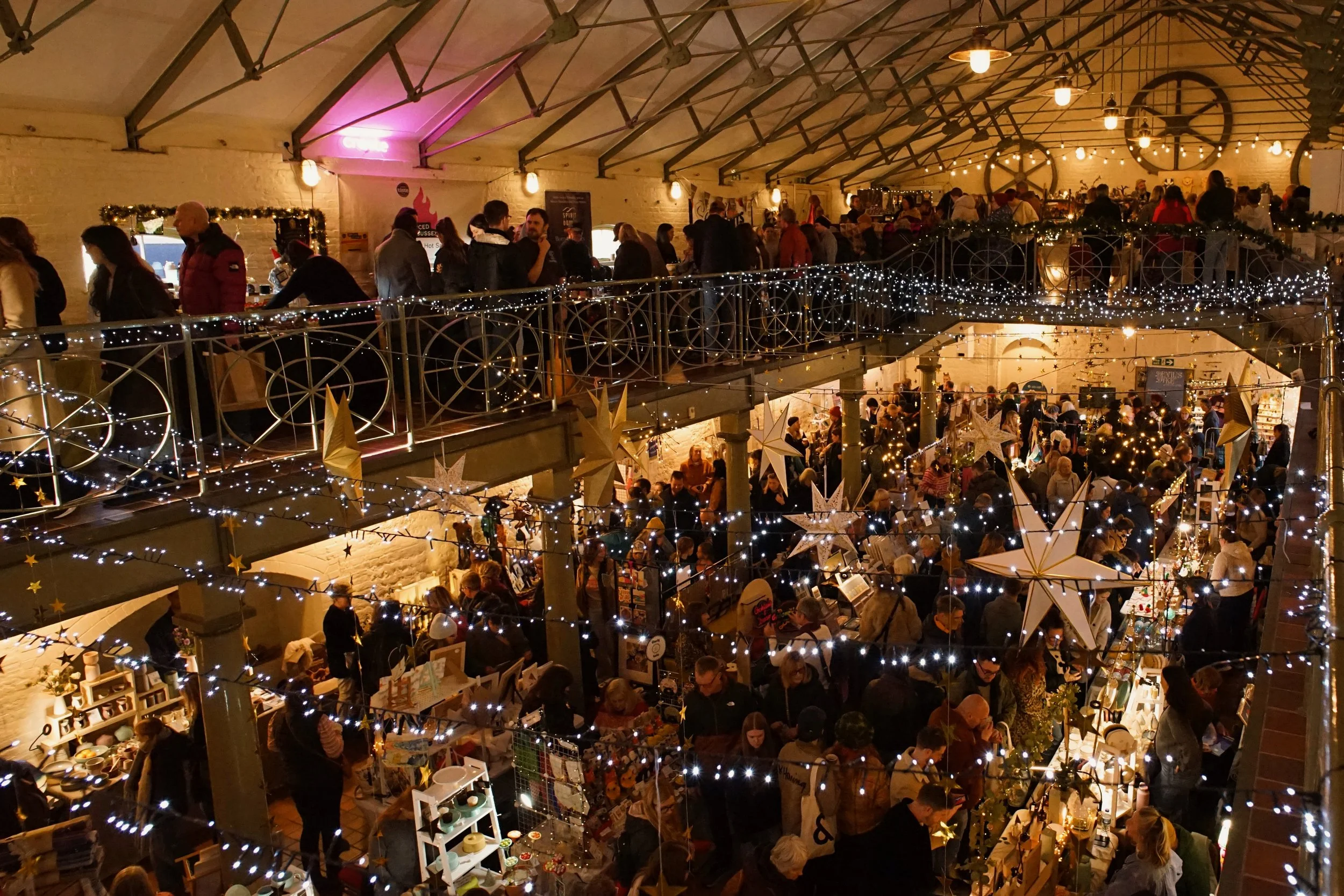 Ground floor and mezzanine floor of Grand Winter Makers Fair with Christmas decor