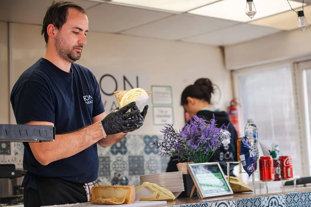 Bon Vivant serving a crepe 