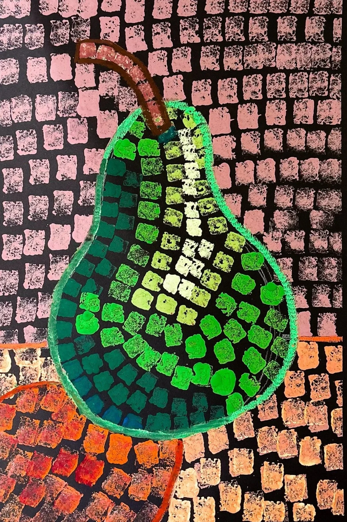 Colorful street art depicting a green and white snake on a cobblestone background.