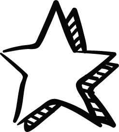 Black star outline with a filmstrip border on one side