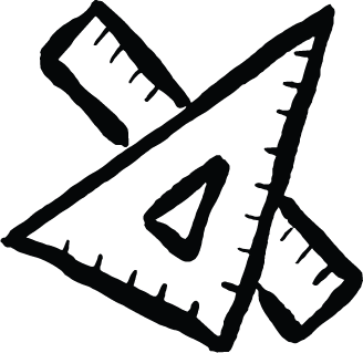 Black outline of a paper plane with a ruler and pencil crossed behind it.