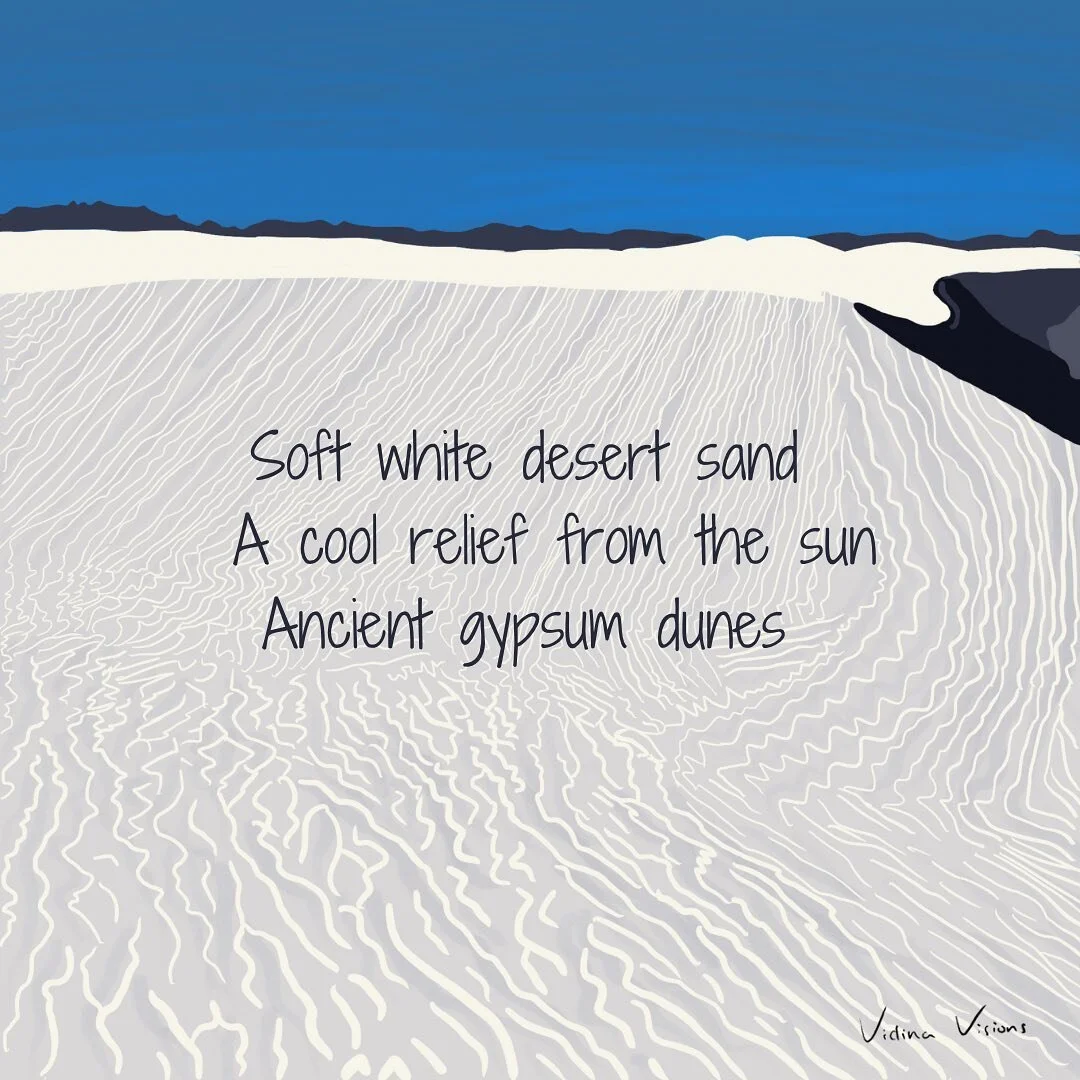 I&rsquo;ve been to @whitesandsnps White Sands National Park twice now, and I would go again in a heartbeat. 

Here&rsquo;s a haiku and illustration I created, inspired by those cool gypsum dunes.