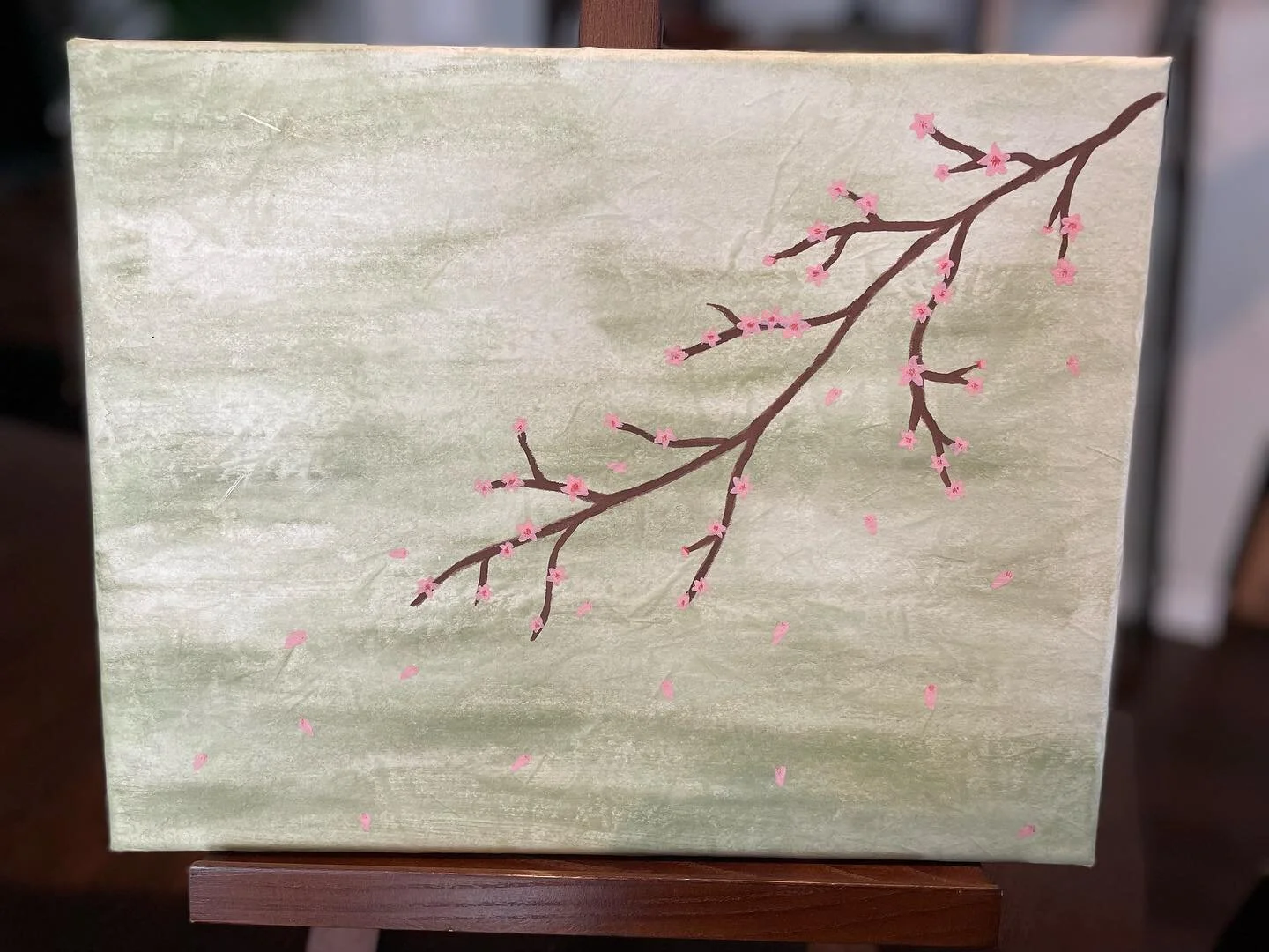 To go with my spring decor, I created an art piece using shoji  paper (rice paper) on canvas. I&rsquo;ve always wanted to try this! It creates such an interesting texture to paint over with gouache, and results in lots of neat shades. It&rsquo;s hard