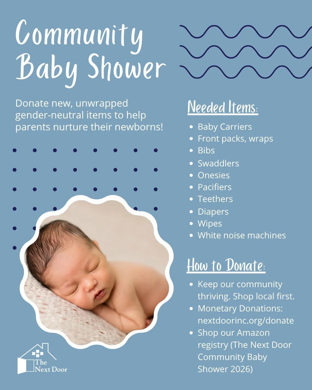 There's only 1 week left to participate in our Community Baby Shower! Help local families by giving new, unwrapped gender-neutral items in the following ways:

- Shop locally
- Shop our Amazon registry a the link in our bio
- Make a monetary donation