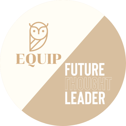 circular logo with image of equip and future thought leader