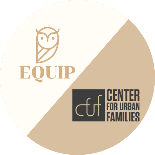 circular image with logos of equip and center for urban families