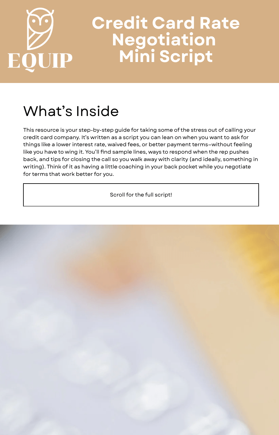 Image of the beginning of the script for negotiating credit card debt