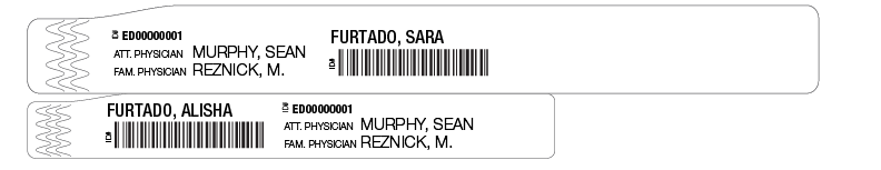 Sample of thermal adult-infant 2-part wristbands 4031-WH.