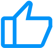 Blue thumbs-up icon on a transparent background.