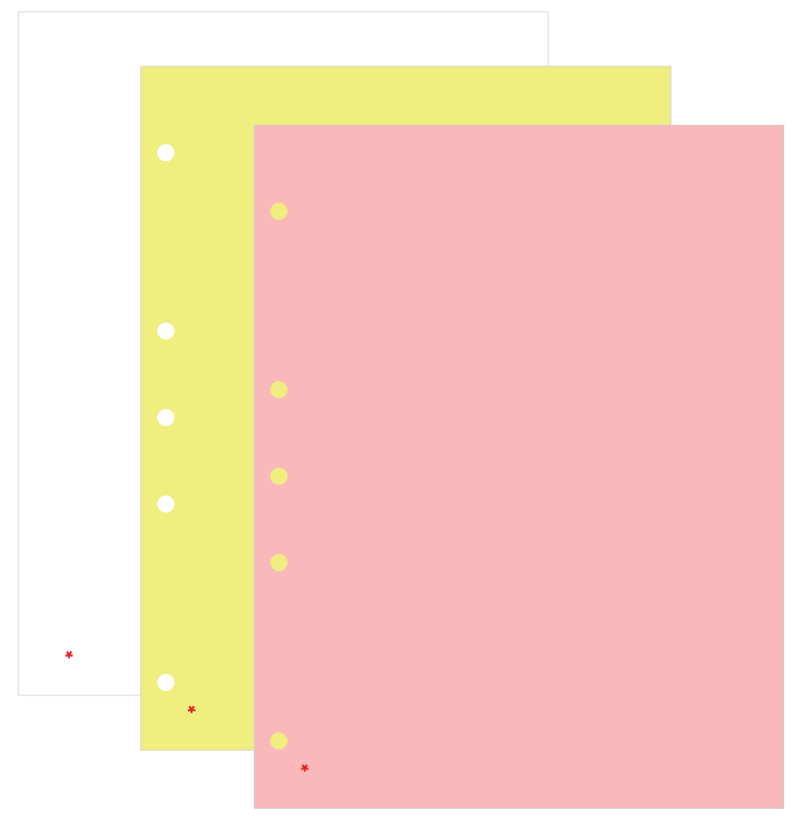Sample of carbonless paper 7903 showing white, pink, and canary