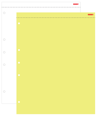 Sample of carbonless paper 7904 showing white and canary