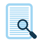 Paper with magnifying glass over top icon