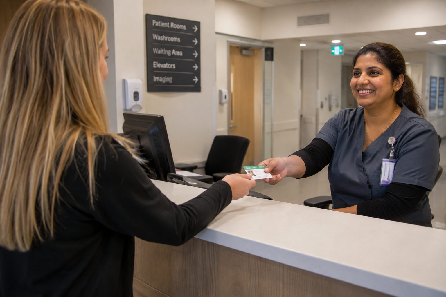 Patient at hospital reception getting triaged