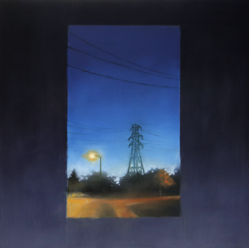 New Holly neighborhood at night oil painting on board