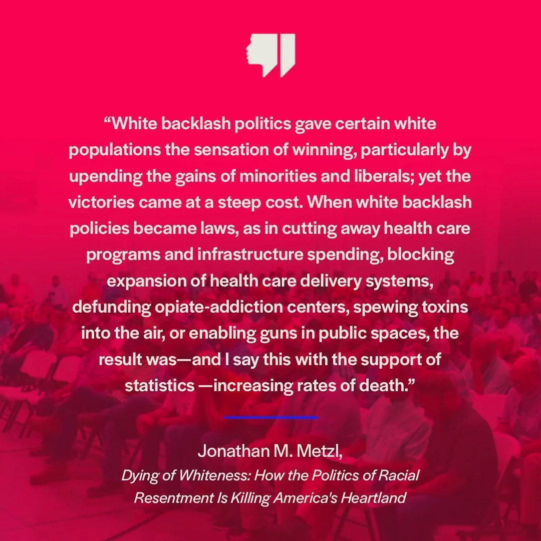 &ldquo;White backlash politics gave certain white populations the sensation of winning, particularly by upending the gains of minorities and liberals; yet the victories came at a steep cost. When white backlash policies became laws, as in cutting awa