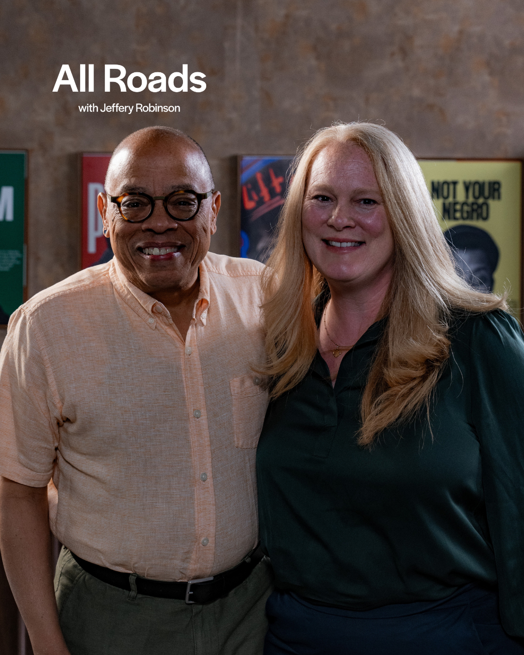 Tia Levings and Jeffery Robinson on set of All Roads with Jeffery Robinson