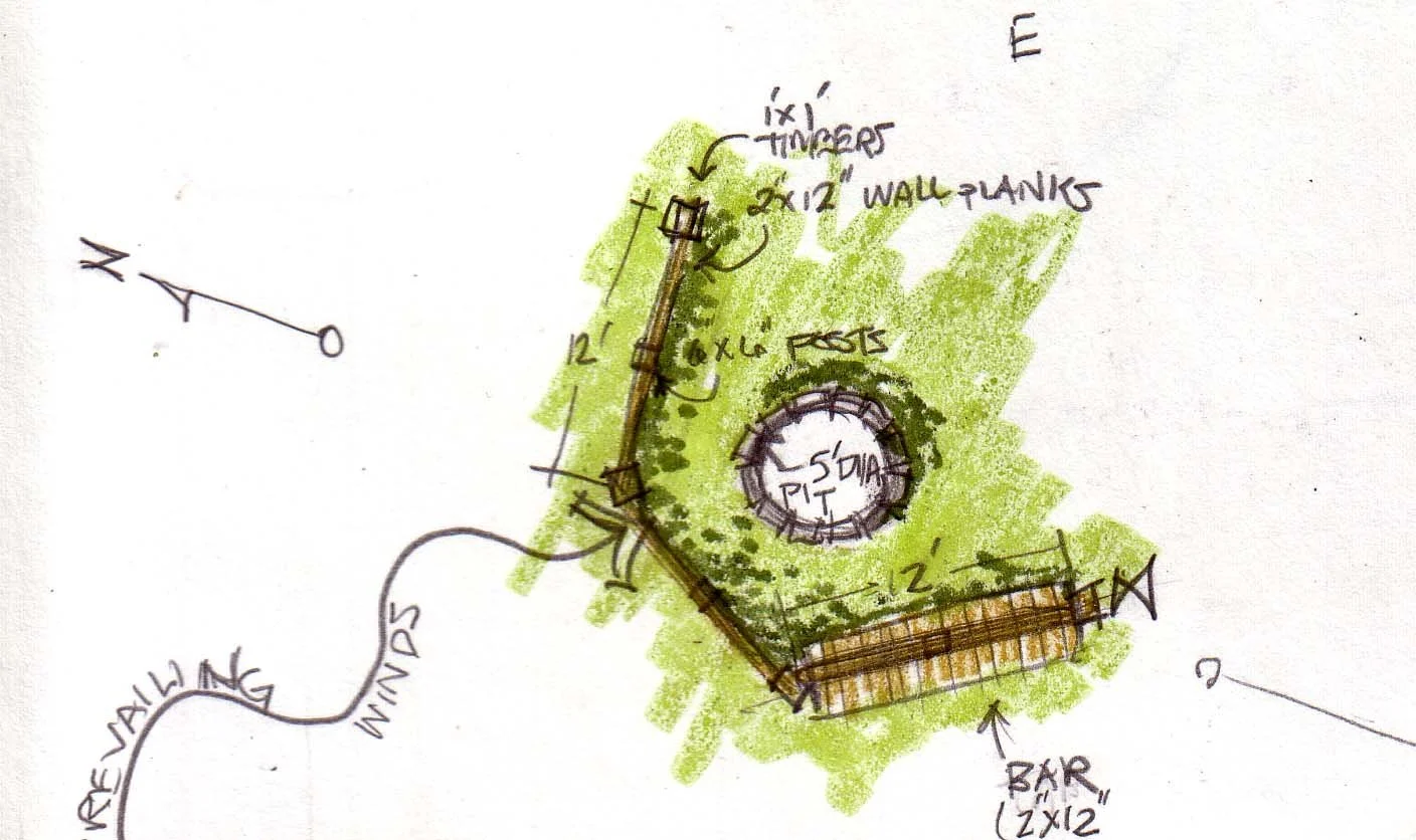 Plan sketch of firepit windblock