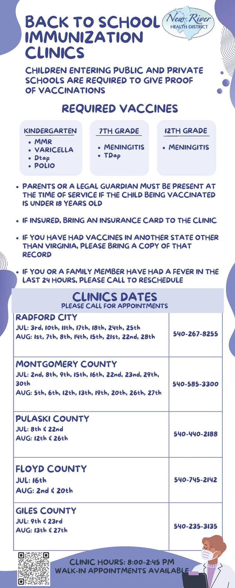 Back to School Immunization Clinics — NRV Road to Wellness