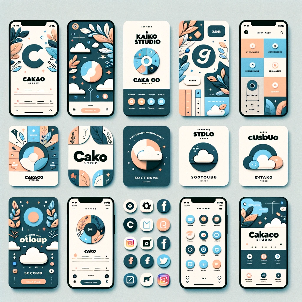 DALL·E 2023-10-16 23.56.51 - Photo of a set of social media icons and banners designed by 'Cakao Studio'. Each icon is tailored for different platforms like Instagram, Facebook, a.png
