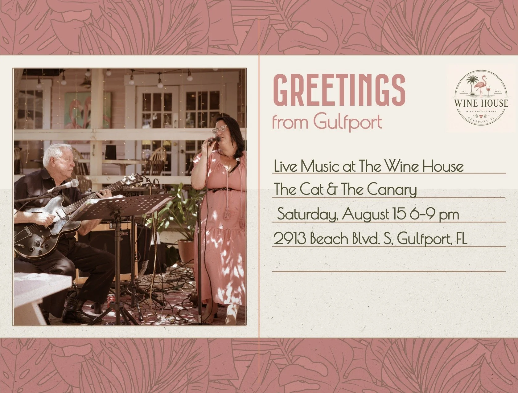 ✨Third Saturday in Gulfport✨

Live Jazz by The Cat &amp; The Canary is the perfect music to enjoy a tasty glass of wine and tapas plates shared with friends on this Saturday evening in Gulfport!

The 3rd Saturday Night Market is also set up along Bea
