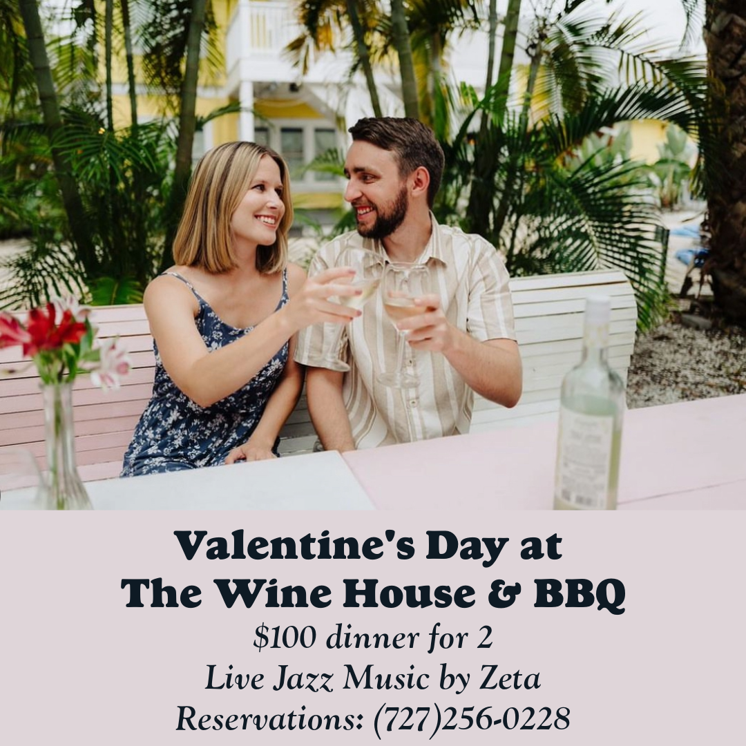 Valentine's Day at The Wine House & BBQ $100 plus live jazz music by zeta