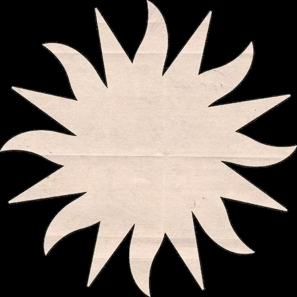 Paper cutout of a starburst shape with pointed edges, placed against a black background.