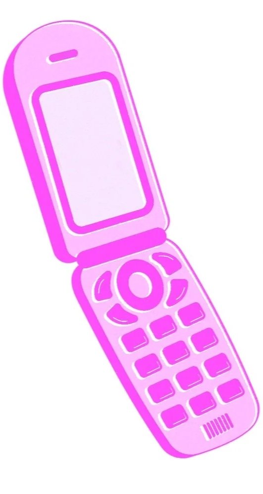 Illustration of a pink flip phone with a screen and keypad.