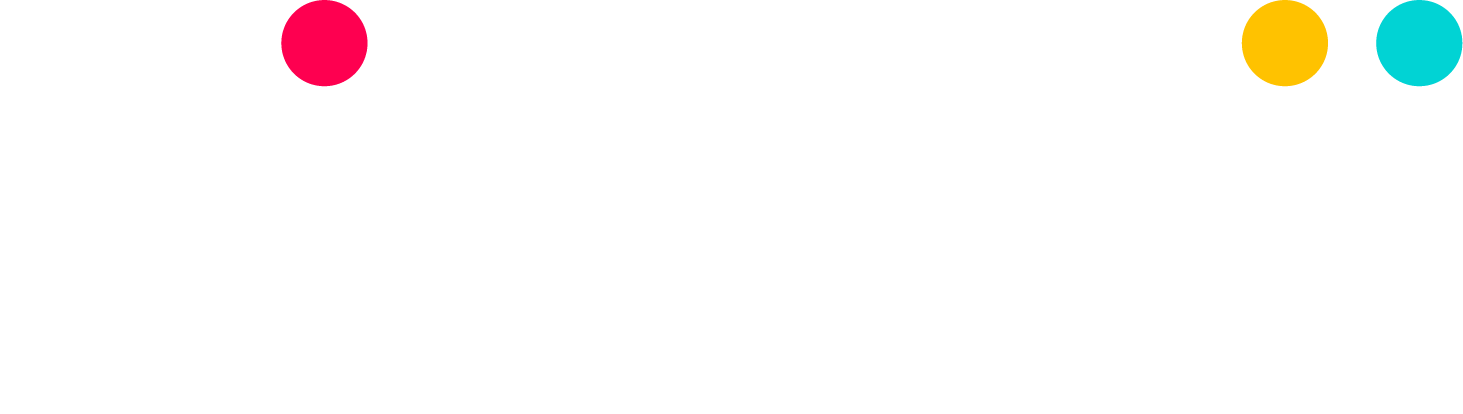 Three colored dots arranged along the top edge - pink on the left, yellow in the center, and teal on the right.