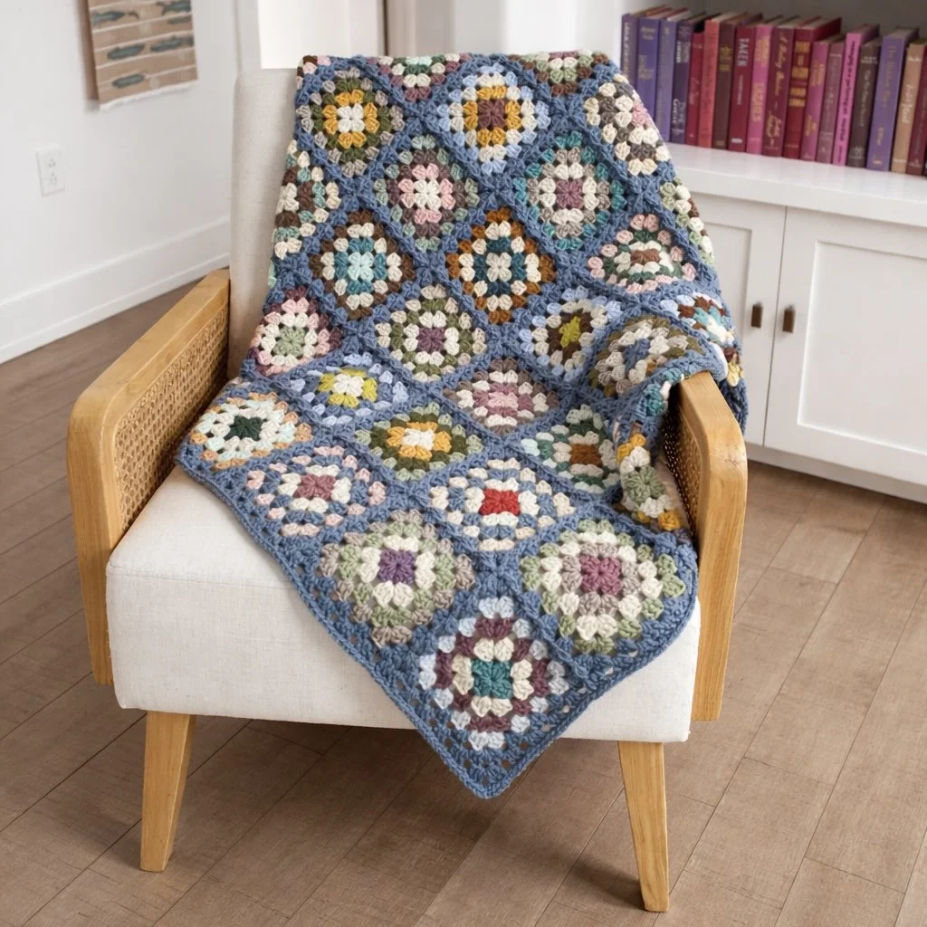 Granny Square Blanket - Cornflower Blue