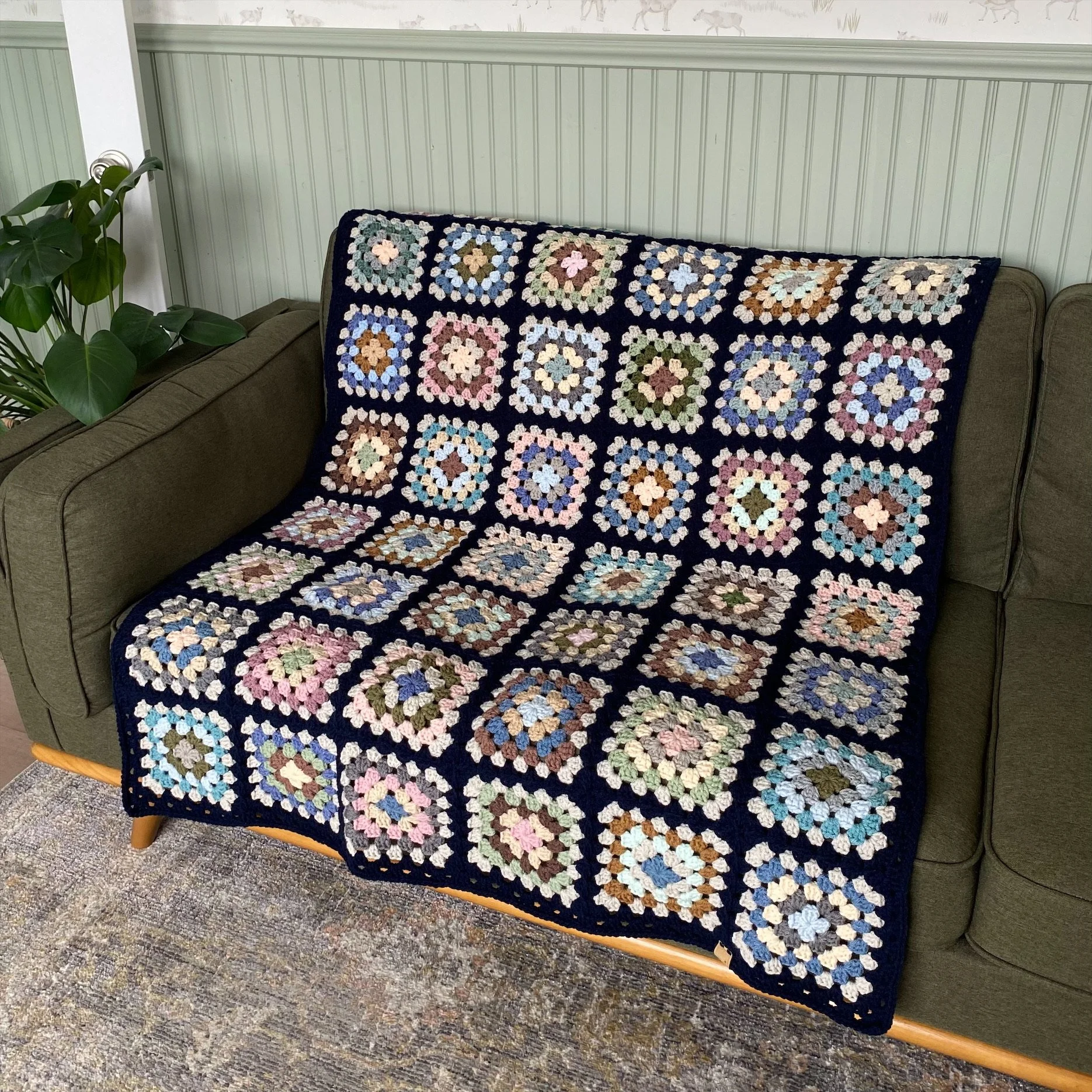 Granny Square Blanket - Navy