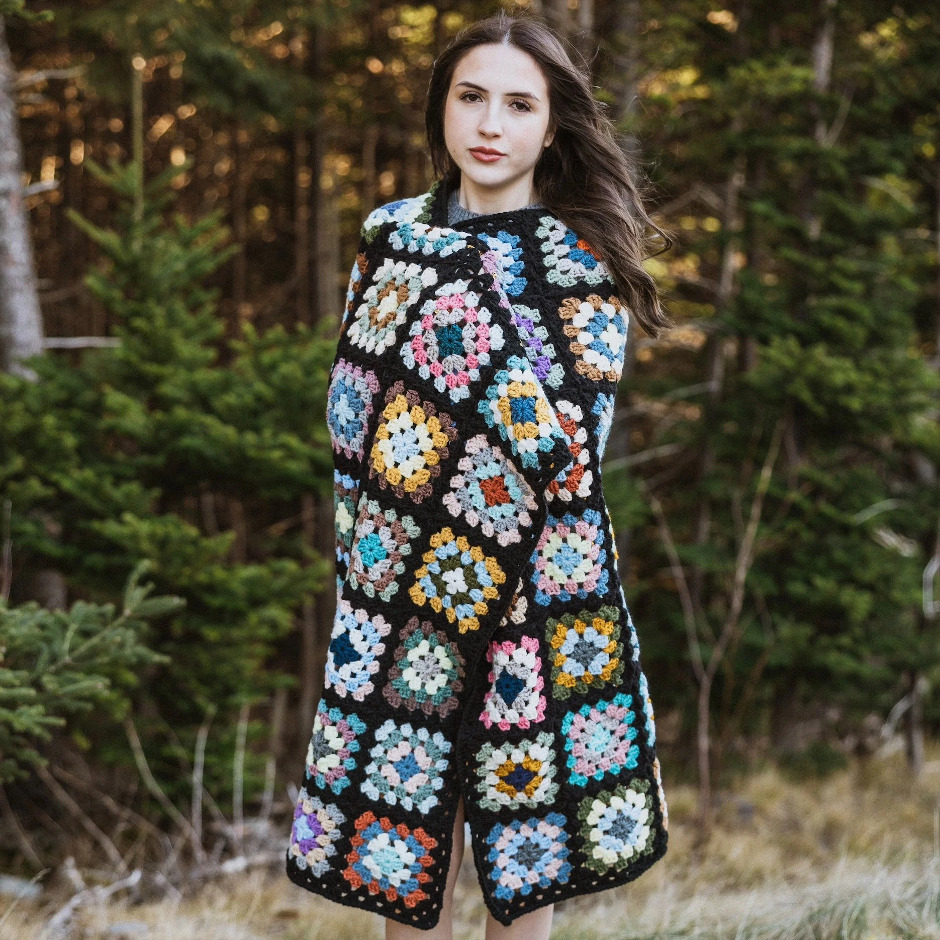 Granny Square Blanket - Black