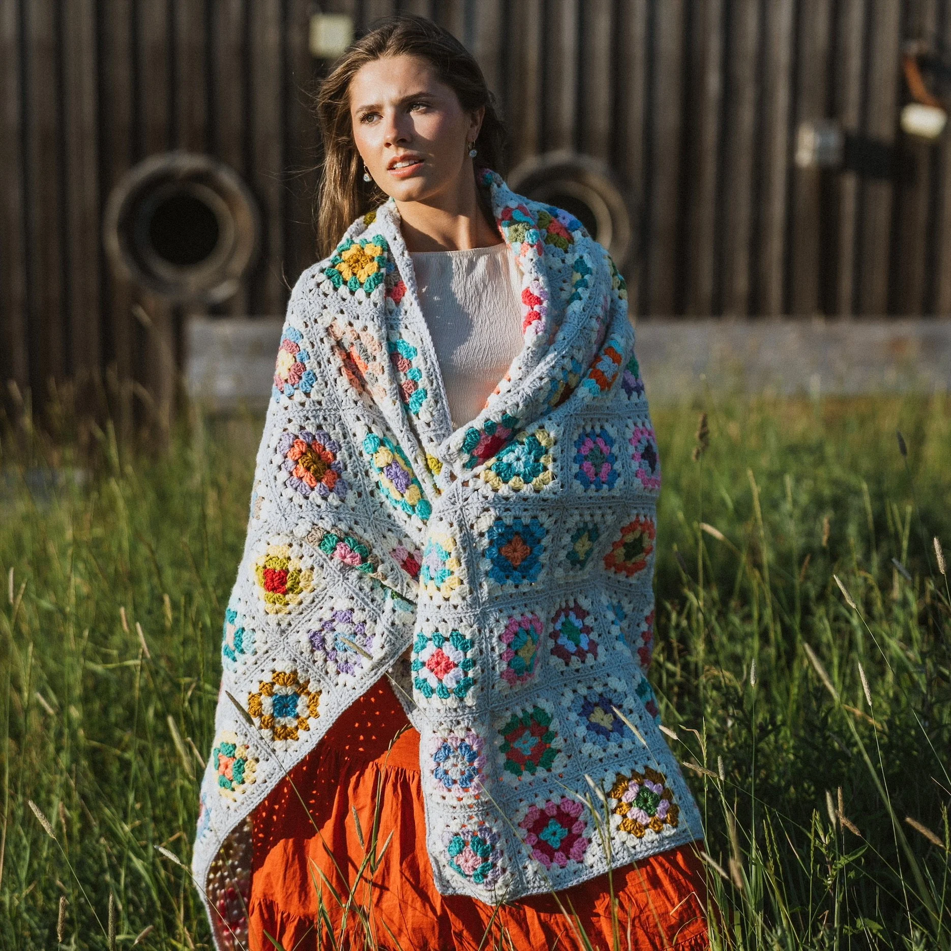 Granny Square Blanket - Light Grey