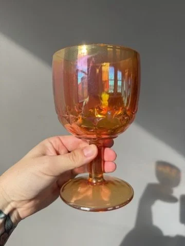Vintage Indiana Carnival Glass Amber Marigold Goblet