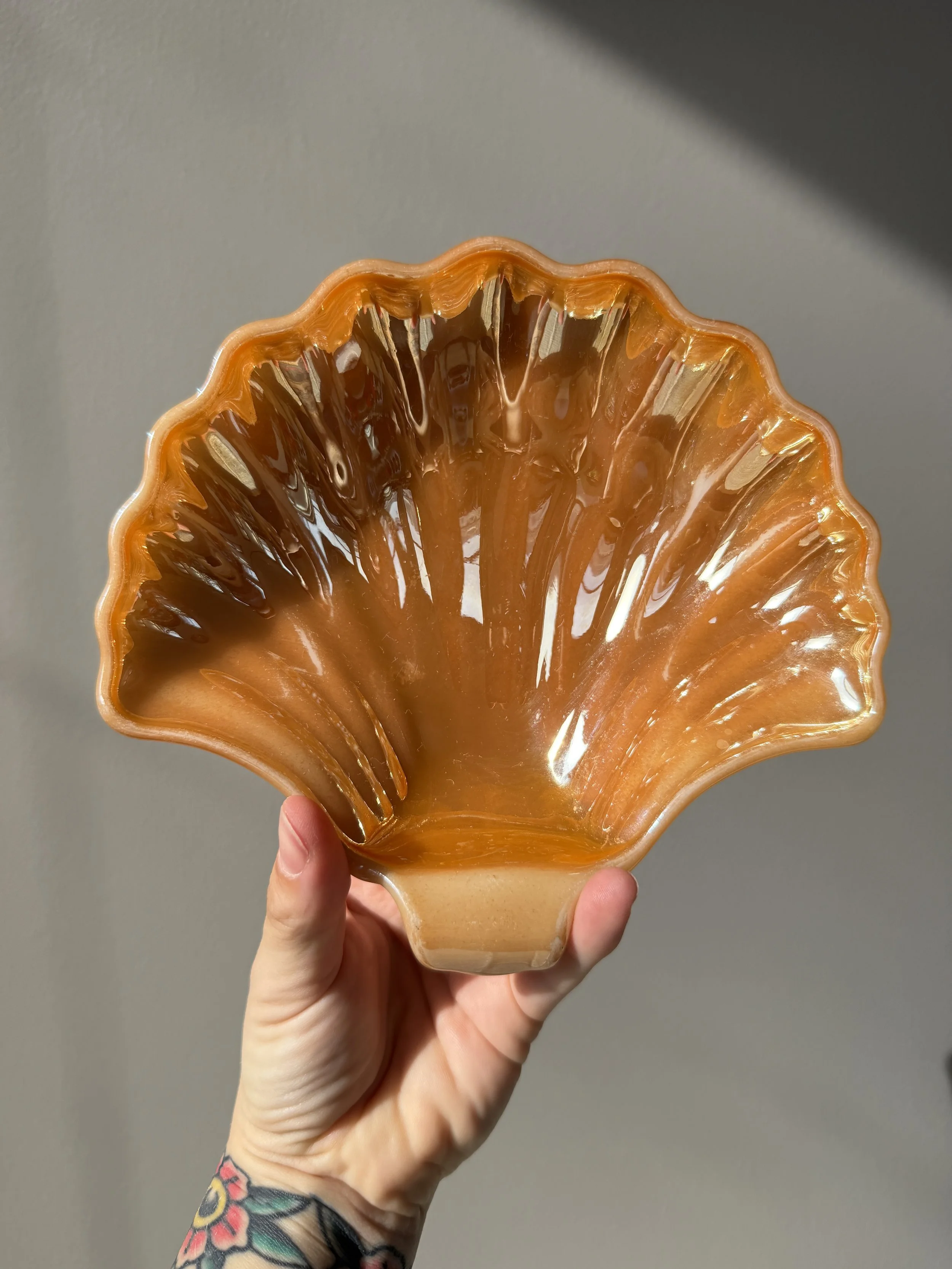 Vintage Orange Fire King Lustreware Shell Dish