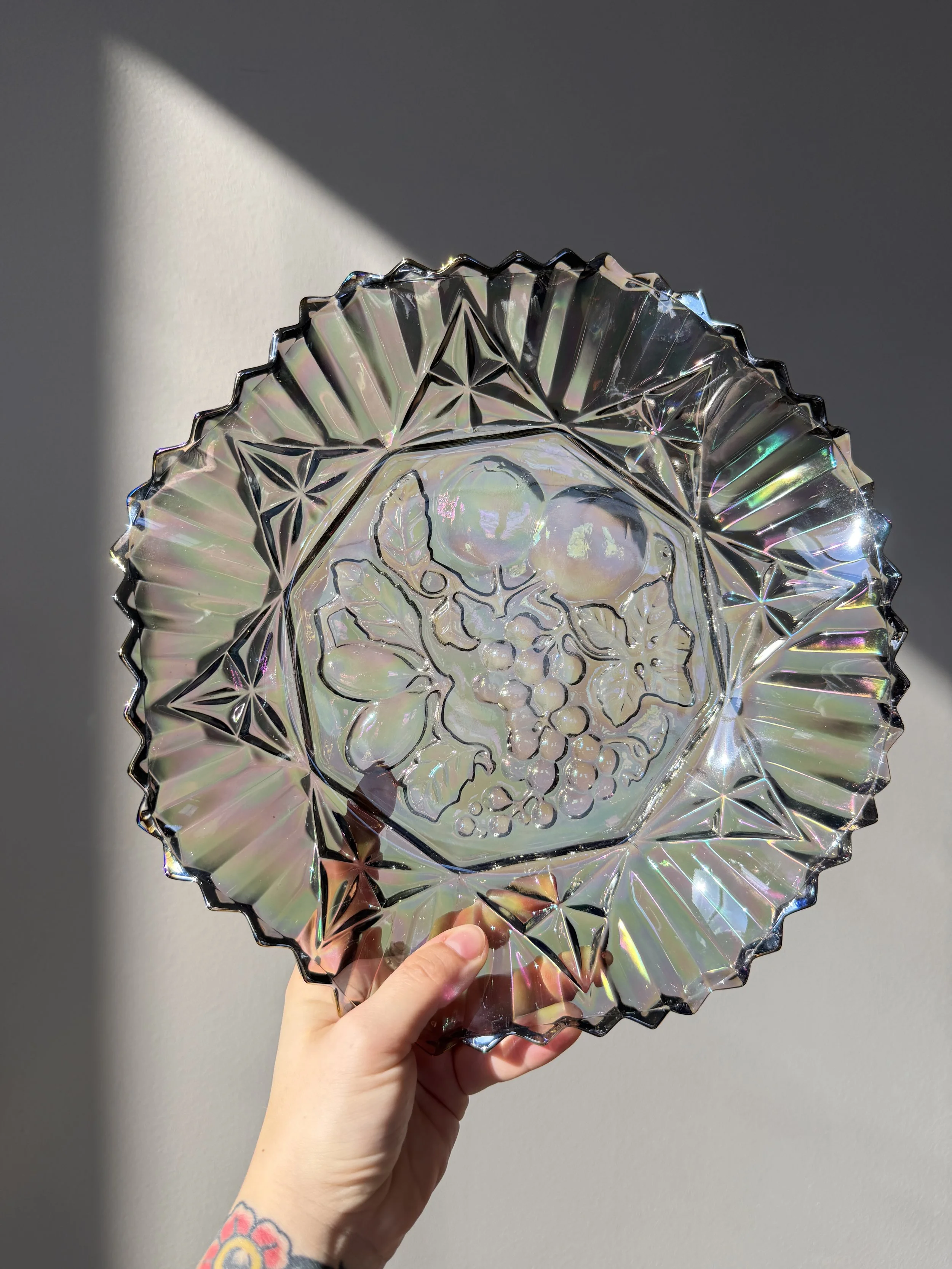 Vintage Smokey Iridescent Carnival Fruit Pattern Plate