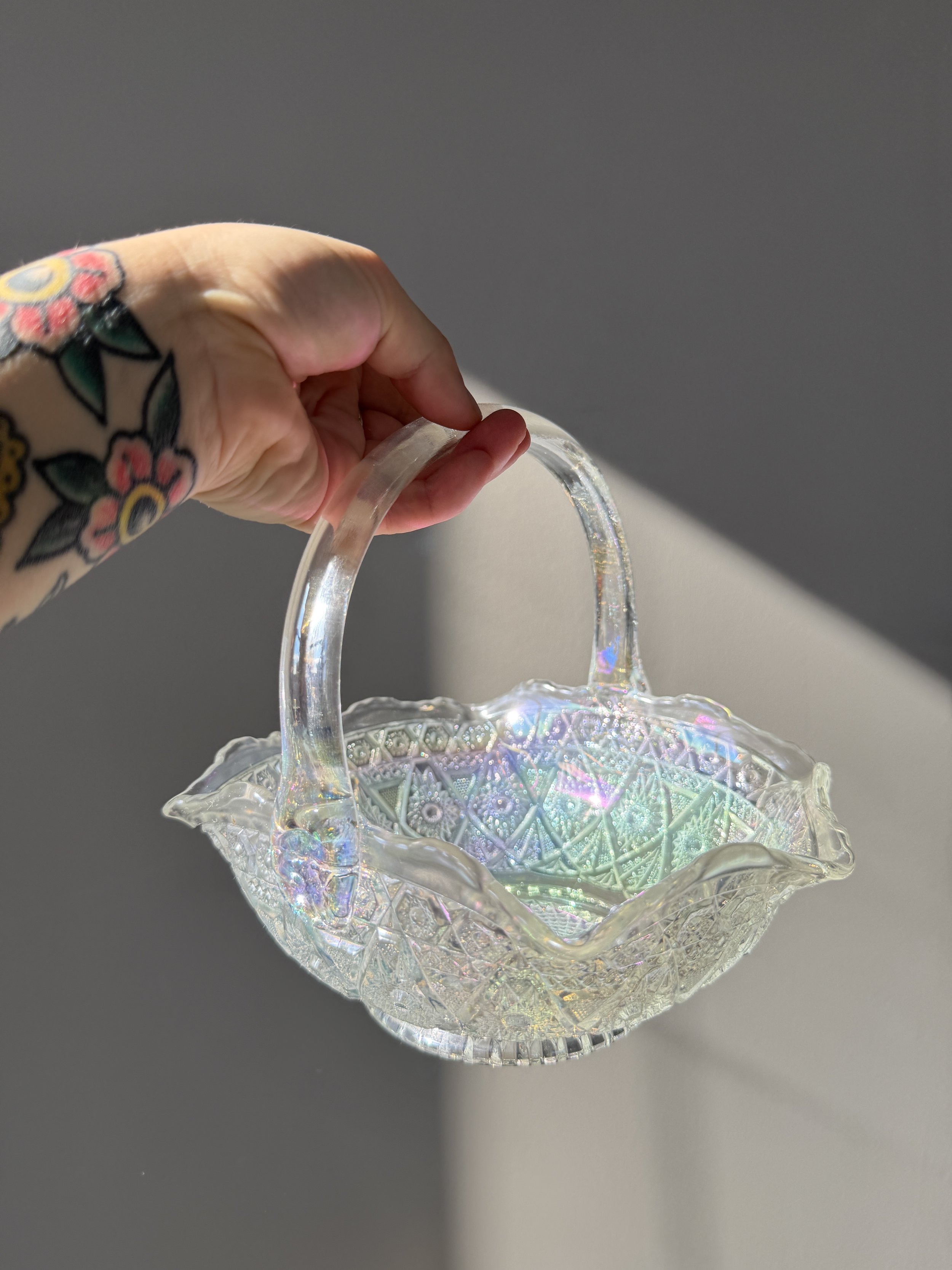 Vintage Carnival Glass Iridescent Basket