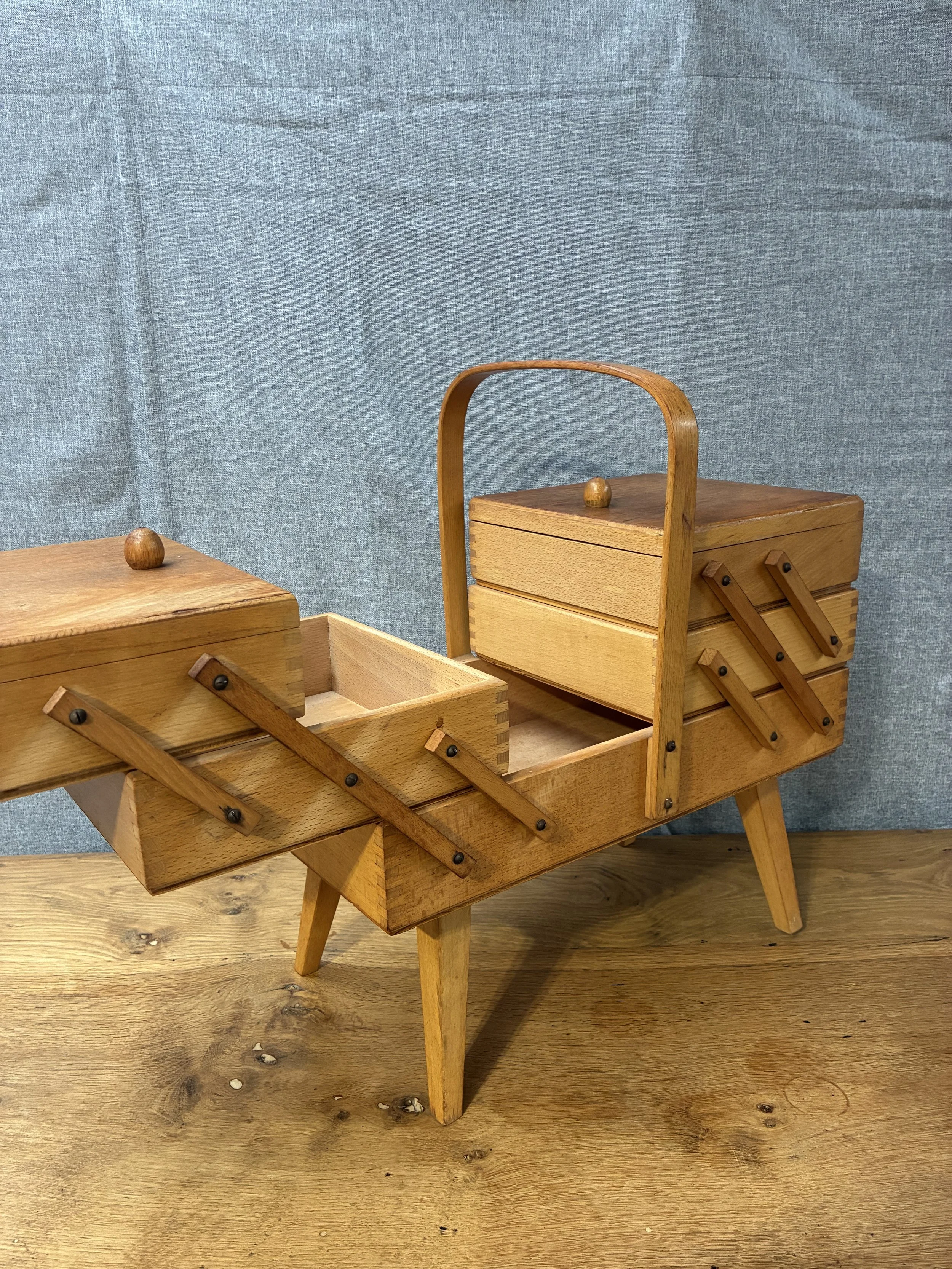 Secondhand vintage sewing box on legs